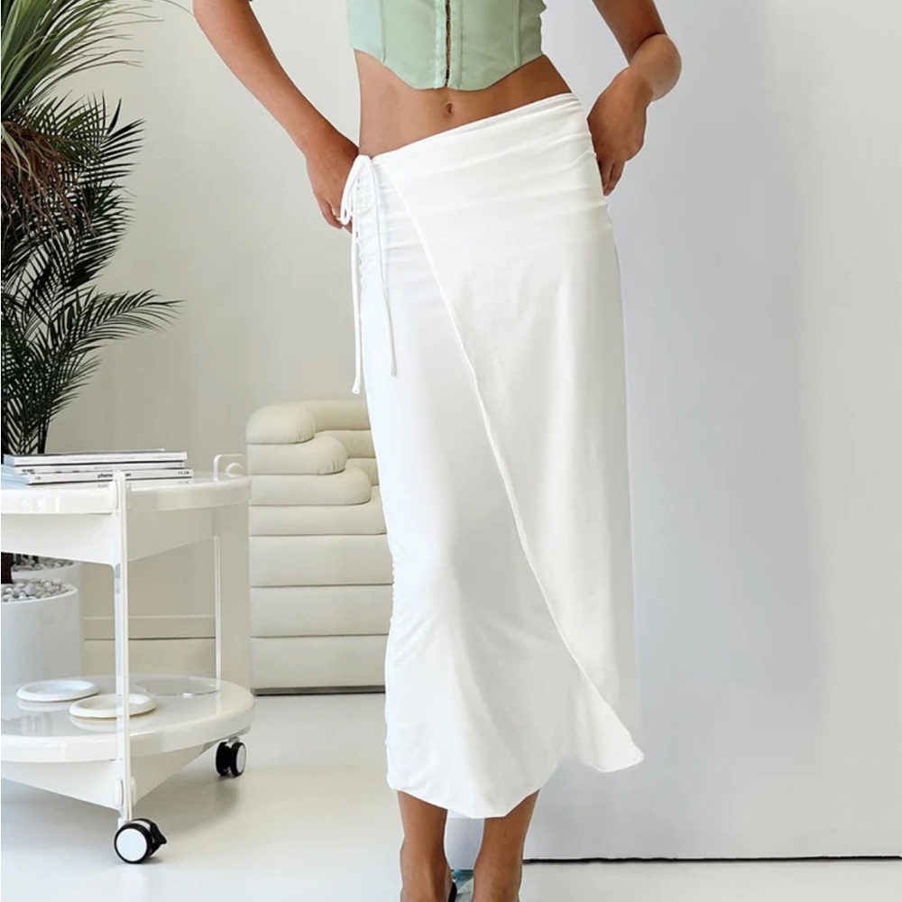 Princess Polly callile midi wrap skirt white